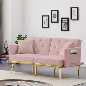 uhomepro Modern Sofa Bed, Mid Century Sectional Sofa with Metal Legs, 2 Pillows, Upholstery Velvet Futon Sofa Bed, Love Seat Living Room Bedroom Furniture for Small Space Office