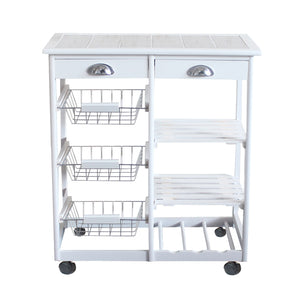 Microwave Cart with Storage, Kitchen Islands with Storage, Rustproof Utility Carts, Storage Rack Trolley with 2 Storage Drawers, 3 Shelves, 3 Metal Baskets