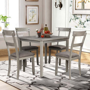 5 Piece Dining Sets, uhomepro Wooden Dining Table Set for 4, Kitchen Table and 4 Upholstered Chairs Set for Breakfast Nook, Dining Room Furniture, Dinette Sets for Small Spaces, Light Grey, W13628