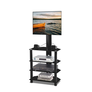 TV Stand with TV Mount, 4 Tier Glass TV Stand for 32-55" LCD LED TV, TV Stand Entertainment Center with Swivel Mount & Height Adjustable, Living Room, Bedroom, Office Corner TV Stand, W8616