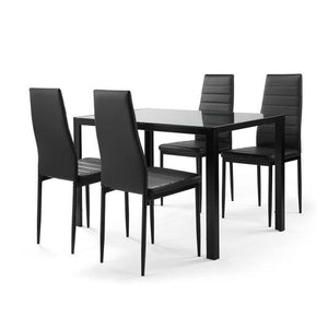 5 Piece Kitchen Dining Table Set, Heavy-Duty Glass Dining Room Table Sets, Modern Kitchen Table Sets With 4 Leather Chairs, Breakfast Furniture for Dining Room, Restaurant, Living Room, Black, W3115