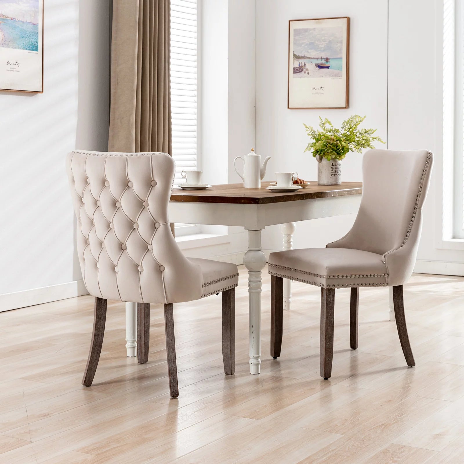 uhomepro Velvet Dining Chairs Set of 2 Modern Tufted Upholstered