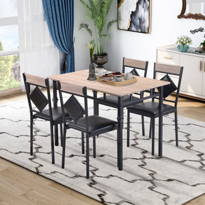 Kitchen Dining Table Set for 4, URHOMEPRO 5 Piece Industrial Dining Set with Metal Frame&4 Leather Dining Chairs, Rectangle Dining Room Table Set, Modern Dining Set for Breakfast Nook, Black, W14349