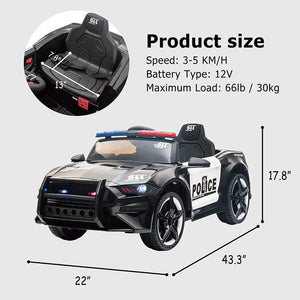 UHOMEPRO Kids 12 Volt Ride On Toys Police Car with Remote Control, Black, W01