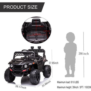 Battery Truck for Kids, 12V Ride On Cars with Remote Control, UTV Off Road Electric Car for Kids, Riding Toys with Light, MP3 Player, Ride On Toys for Boys Girls, Black, W01