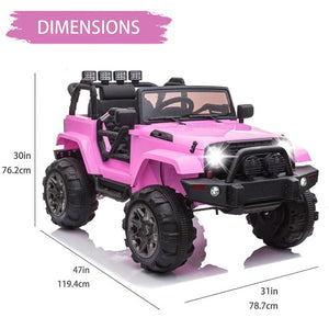 Kids Ride On Toys 12 volt Car, Electric Ride On Cars for Boys, 3-5 Years Old Power Car, Ride On Truck Car with Remote Control, 3 Speeds, Spring Suspension, LED Light, Pink, W01