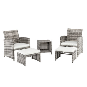 5-Piece Outdoor Patio Bistro Furniture Set, Wicker Patio Furniture Conversation Set with Two Ottomans, Soft Cushions, Coffee Side Table, Lawn Pool Balcony Patio Rattan Sofa Chat Set, Gray