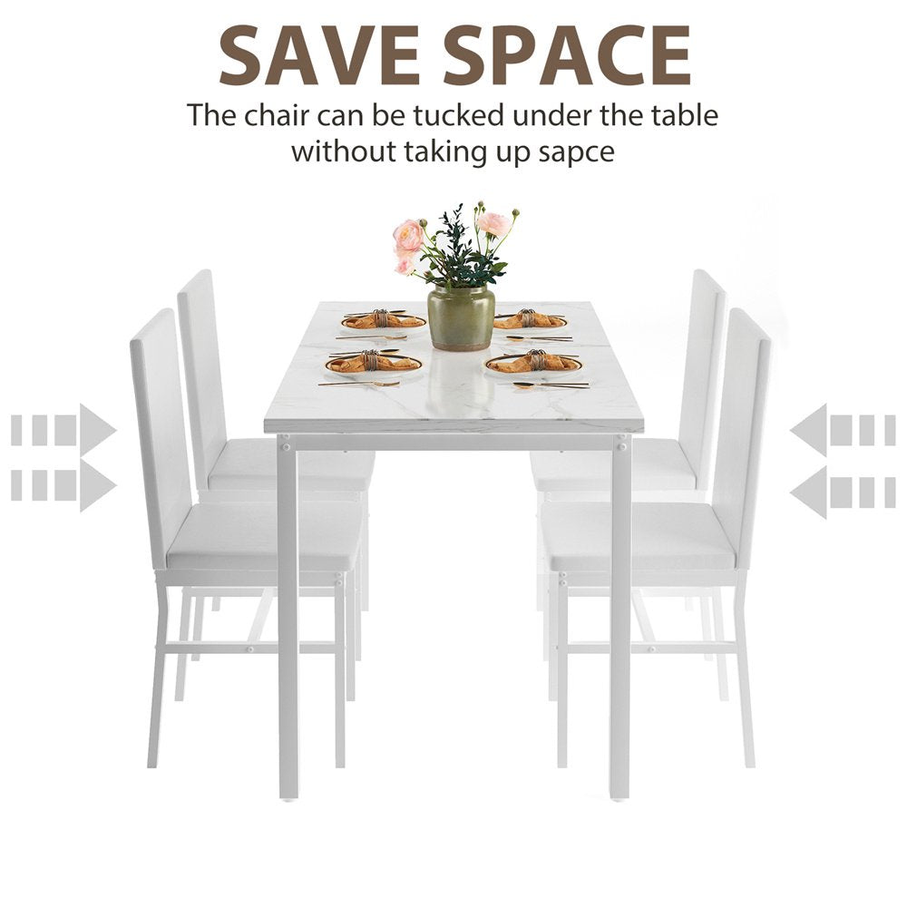 Dining Table Set with 4 Chairs, 5 Piece Kitchen Table Sets with Beige PU Leather Chairs for 4, Heavy Duty Dining Room Table Set with White Tabletop for Home, Kitchen, Living Room, Restaurant, CL625