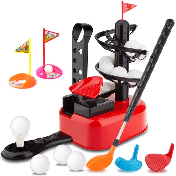 uhomepro Kids Golf Toys Set, Deluxe Toddlers Golf Automatic Tee Machine Toy Play Set with 15 Balls, 2 Holes, Golf Club and 3 Heads, Outdoor Lawn Sport Toy Gifts for 3 4 5 6 7 8 Year Olds Boys Girls, W16989