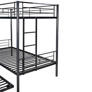 Twin over Twin Bunk Bed with Trundle, Heavy Duty Black Metal Bunk Bed, Sturdy Bunk Beds for Kids, Bunk Bed with Ladder and Safety Rail for Boys Girls, Twin over Twin Bunk Bed for Bedroom/Dorm, L2637