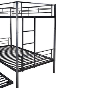 Bunk Beds for Kids, Twin over Twin Bunk Bed with Trundle, Heavy Duty Twin over Twin Bunk Bed with Ladder and Safety Rail for Boys Girls, Black Metal Twin over Twin Bunk Bed for Bedroom/Dorm, L2633