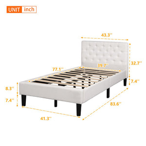 Twin Bed Frame with Headboard, Heavy Duty Fabric Upholstered Twin Platform Bed Frame/Mattress Foundation with Wood Slat Support for Adults Teens Children, Bed Frame No Box Spring Needed, CL554