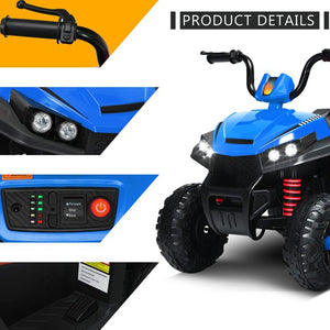 Quad ATV Ride On Cars for Kids, Battery Powered 6 Volt Ride ON Toys, ATV Ride ON Cars with LED Lights, MP3 Player, Electric Motorcycle for 1-4 Years Old Boys Girls Gifts, Blue, W15830
