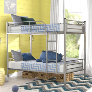 Twin Over Twin Bunk Beds, Modern Metal Bunk Bed Frame for Kids Teens, Metal Twin Bunk Beds with Removable Ladder, Space-Saving Design Loft Bed for Office, Dorm, School, Home, Gray, W704