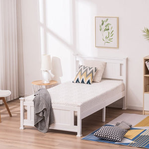 Twin Bed Frames No Box Spring Needed, UHOMEPRO Solid Wood Platform Bed Frame with Headboard, Strong Wooden Slats, Easy Assembly, Twin Bed Frames for Kids, Twin Bed Frames for Adults, White, W14030