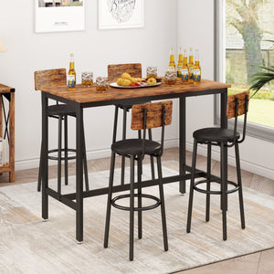 uhomepro 5 Pieces Industrial Bar Table Set, Bar Table and Chairs Set, Counter Height Table with 4 Bar Stools, Modern Pub Table Dining Room Table Set for Kitchen, Breakfast Nook, Rustic Brown