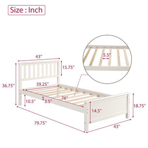 Twin Bed Frames for Kids, UHOMEPRO Heavy Duty Wood Twin Platform Bed Frame with Headboard & Footboard, Great for Boys, Girls, No Box Spring Needed, Modern Bedroom Furniture, White, W7388