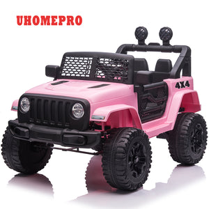 uhomepro Battery Powered Ride On Car for Kids, 12 Volt Ride on Toys with Remote Control, LED Lights, Electric Vehicles Toys for 3+Years Old Boys Girls, Pink