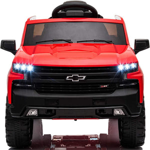 12V Ride on Pick up Truck, Chevrolet Silverado Red Ride on Toys with Remote Control, Powered Ride on Cars for Boys Girls, Red Electric Cars for Kids to Ride, MP3 Music, Foot Pedal, CL240