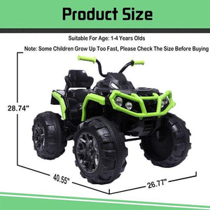 Kids Ride ON Toys for Boys Girls, 12 Volt Battery Powered Ride ON Car, Quad ATV Ride ON Car with LED Lights, MP3 Player, 3.7mph Max, 2 Speed, Electric Motorcycle for Kids, Green, W1855