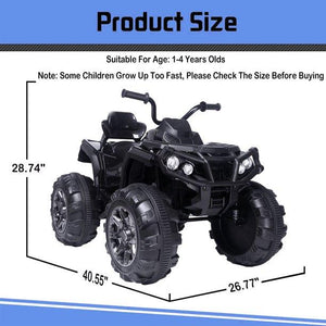 Kids Electric Ride ON Toys, 12 Volt Quad Ride ON Cars Battery Powered ATV with MP3 Player, 2 Speed, LED Lights, Radio, Powered Motorcycle for Boys Girls 1-4 Years Old, Black, W1870