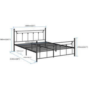 uhomepro Modern Queen Size Bed Frame Metal Platform Bed Mattress Foundation with Headboard Footboard, Victorian Vintage Style, Easy Assemble