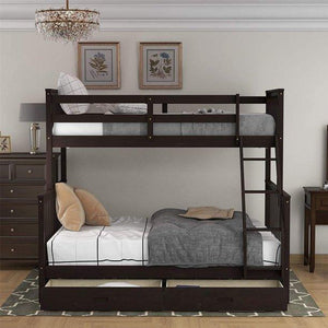 Kids Twin Over Full Bunk Beds, Solid Wood Bunk Beds with Ladder and Safety Rail, Bunk Beds with Drawers, Bunk beds for Boys Girls, Bunk Bed for Kids, Guest Room, Bedroom, Espresso, W12480