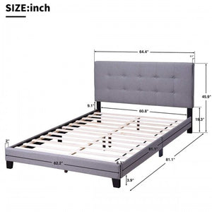 Queen Bed Frame, Modern Upholstered Platform Bed with Headboard, Light Gray Heavy Duty Bed Frame with Wood Slat Support for Adults Teens Children, No Box Spring Required