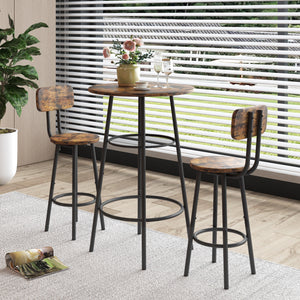 uhomepro 3-Piece Dining Room Bar Table Set for 2, Double Layer Round Bar Table and Chairs Set Industrial Counter Height Pub Table with 2 Stools and Metal Frame