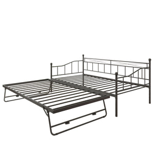 uhomepro Metal Daybed with Adjustable Trundle, Twin Size Daybed Sofa Bed for Living Room, Sleeper Bed Frame