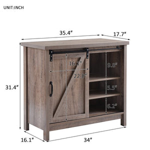 Wooden TV Stand, Rustic Style Universal Stand for Flat Screen, Home Living Room Storage Console Entertainment Center, Sliding Barn Door Television, Apartment Corner TV Stand, 35 Inch, Oak Color, W8446