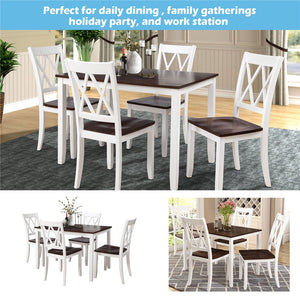 5 Piece Dining Table Set, Modern Kitchen Table Sets with Dining Chairs for 4, White Heavy Duty Wooden Rectangular Dining Room Table Set for Home, Kitchen, Living Room, Restaurant, L868