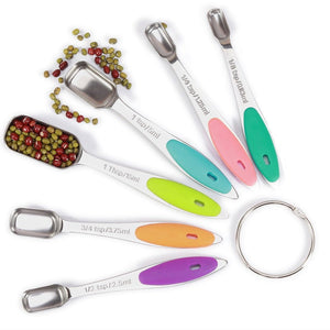 Heavy Duty Stainless Steel Metal Measuring Spoons for Dry or Liquid, Fits in Spice Jar, Set of 6, I2481