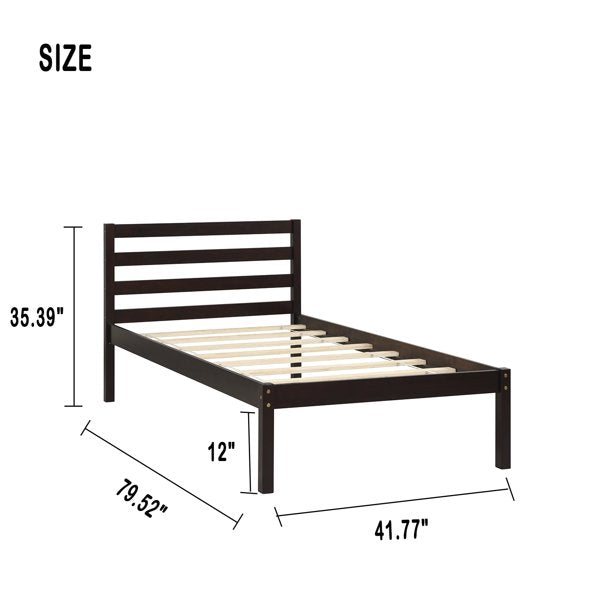 uhomepro Twin Bed Frame, Solid Wood Platform Bed Frame with Headboard and Wooden Slats, Twin Size Bed Frames No Box Spring Needed for Boys Girls, Espresso