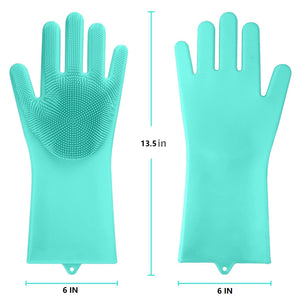Magic Silicone Gloves, Reusable Dishwashing Gloves with Wash Scrubber, Heat Resistant Cleaning Gloves for Kitchen, Car, Bathroom and Pet Hair Care, I3558