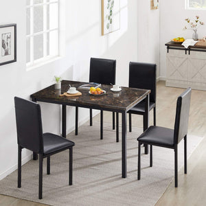 uhomepro 5-Piece Dining Room Table Set for 4 Person, Elegant Dining Table Set, uhomepro Home Kitchen Table with 4 PU Leather Chairs and Metal Dining Room Modern Furniture