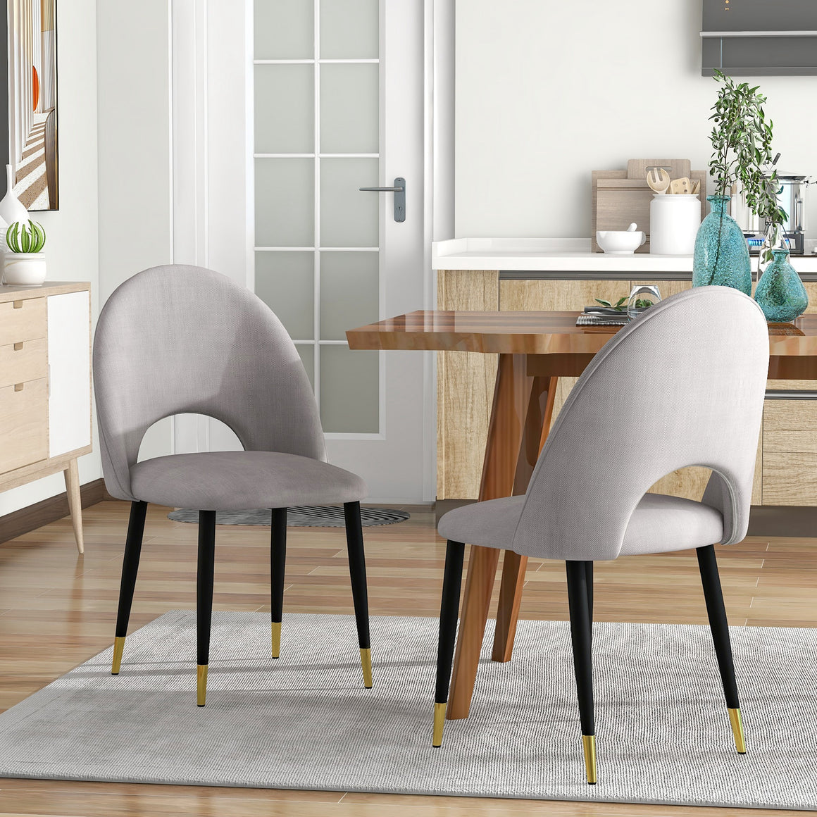uhomepro Fabric Upholstered Dining Chairs Set of 2, Beige