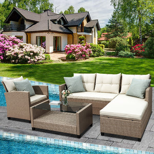 Patio Furniture Sets, 4-Piece Outdoor Sectional Sofa Set with Loveseat and Lounge Sofa, Armchair, Coffee Table, All-Weather Wicker Furniture Conversation Set for Backyard Garden