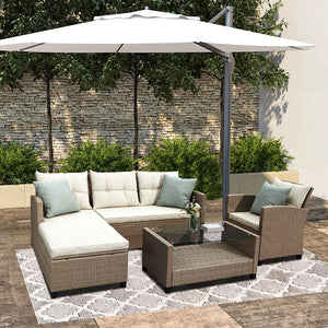 Patio Furniture Sets, 4-Piece Outdoor Sectional Sofa Set with Loveseat and Lounge Sofa, Armchair, Coffee Table, All-Weather Wicker Furniture Conversation Set for Backyard Garden