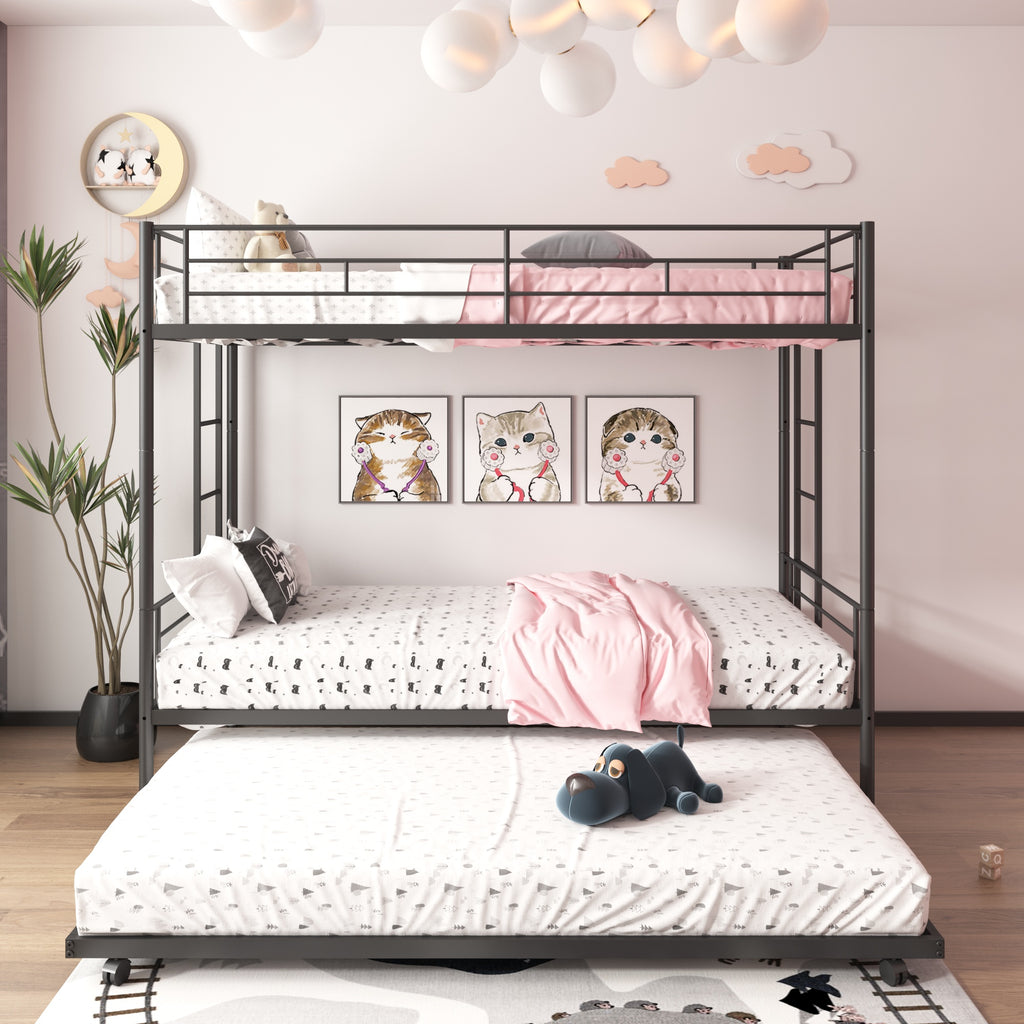 Metal twin over twin bunk bed with trundle hot sale