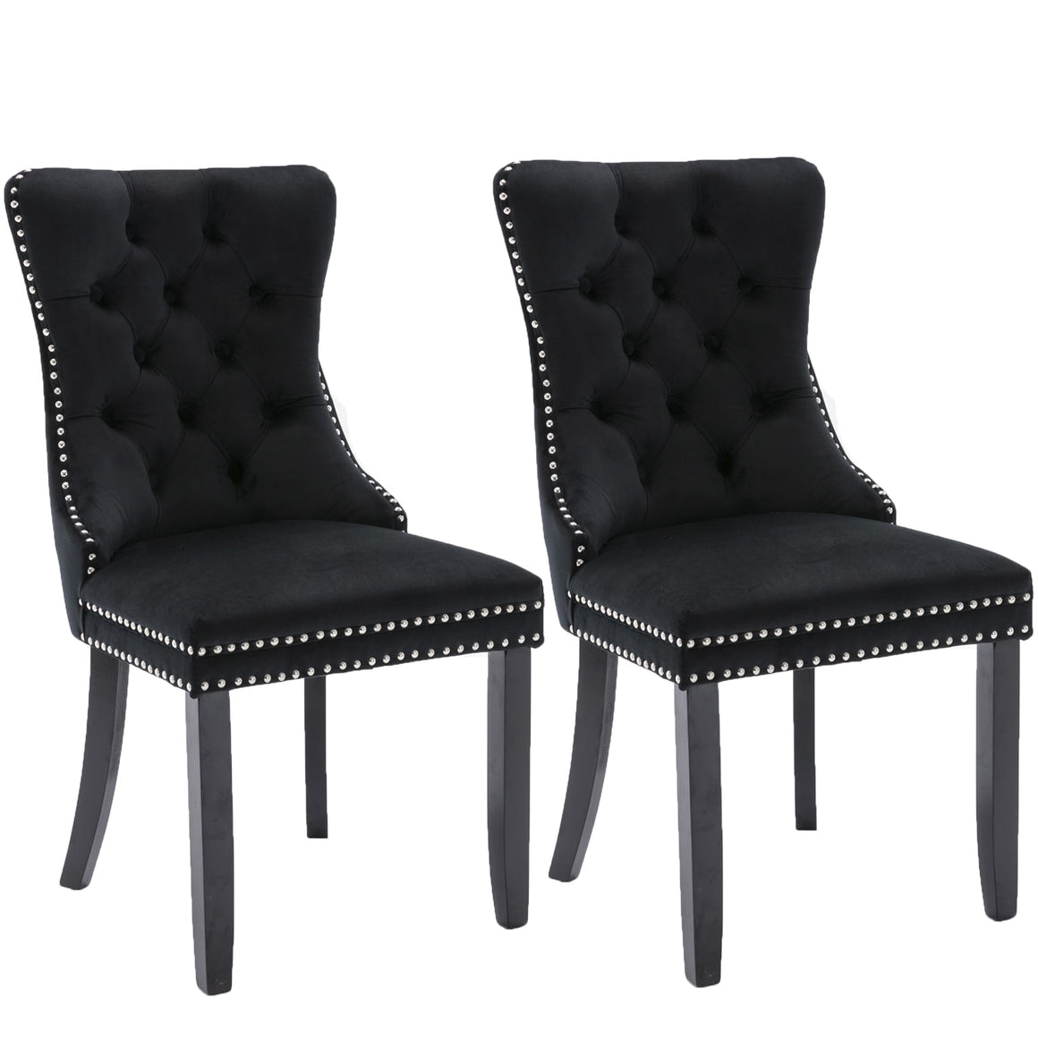 Black Tufted Velvet Upholstered Chair Set of 2 for Dining Room, Bedroom, Living Room