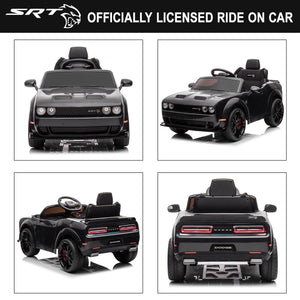 uhomepro 12 V Electric Ride on Car Licensed Dodge Challenger SRT Hellcat Series Toys for Kids, Battery Powered Vehicle with Remote Control, LED Light and MP3 Player, Black