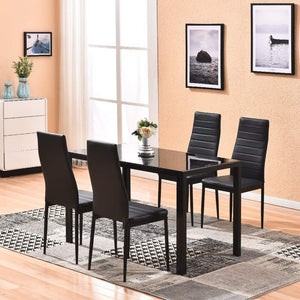 uhomepro 5-Piece Dining Room Table Set for 4 Person, Elegant Dining Table Set, Tempered Glass Top Home Kitchen Table with 4 PU Leather Chairs and Metal Dining Room Modern Furniture, Black