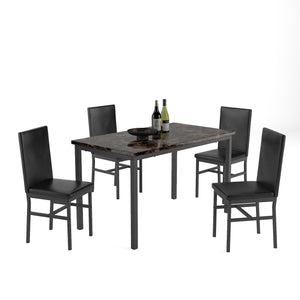 5-Piece Dining Room Table Set for 4 Person, uhomepro Elegant Dining Table Set, Tempered Glass Top Home Kitchen Table with 4 PVC Leather Chairs and Metal Dining Room Modern Furniture