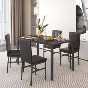 uhomepro 5 Pieces Dining Table Set, Elegant Marble Top Kitchen Table and Chairs for 4, Upgraded Metal Frame Table and 4 Leather Chairs Perfect for Kitchen Breakfast Nook Bar Small Apartment