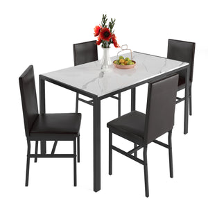 uhomepro 5 Pieces Dining Table Set, Elegant Marble Top Kitchen Table and Chairs for 4, Upgraded Metal Frame Table and 4 Leather Chairs Perfect for Kitchen Breakfast Nook Bar Small Apartment
