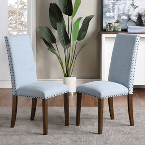 Contemporary Accent Chair, Fabric Armless Upholstered Dining Chairs Set of 2, Dining Room Chairs with Copper Nails and Solid Wood Legs, Classic Leisure Chair for living room, Meeting, Blue, W12118