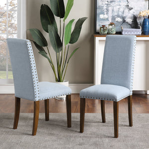 Contemporary Accent Chair, Fabric Armless Upholstered Dining Chairs Set of 2, Dining Room Chairs with Copper Nails and Solid Wood Legs, Classic Leisure Chair for living room, Meeting, Blue, W12118