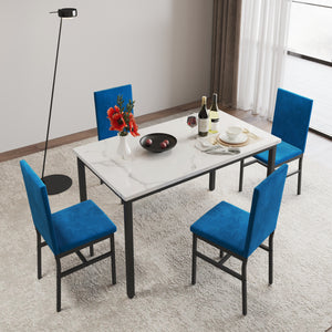 5-Piece Dining Room Table Set for 4 Person, uhomepro Elegant Dining Table Set, Tempered Glass Top Home Kitchen Table with 4 PVC Leather Chairs and Metal Dining Room Modern Furniture