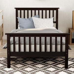 uhomepro Twin Bed Frame No Box Spring Needed, Wood Platform Bed Frame with Headboard and Footboard, Strong Wooden Slats, Twin Bed Frames for Kids, Adults, Modern Bedroom Furniture, Espresso